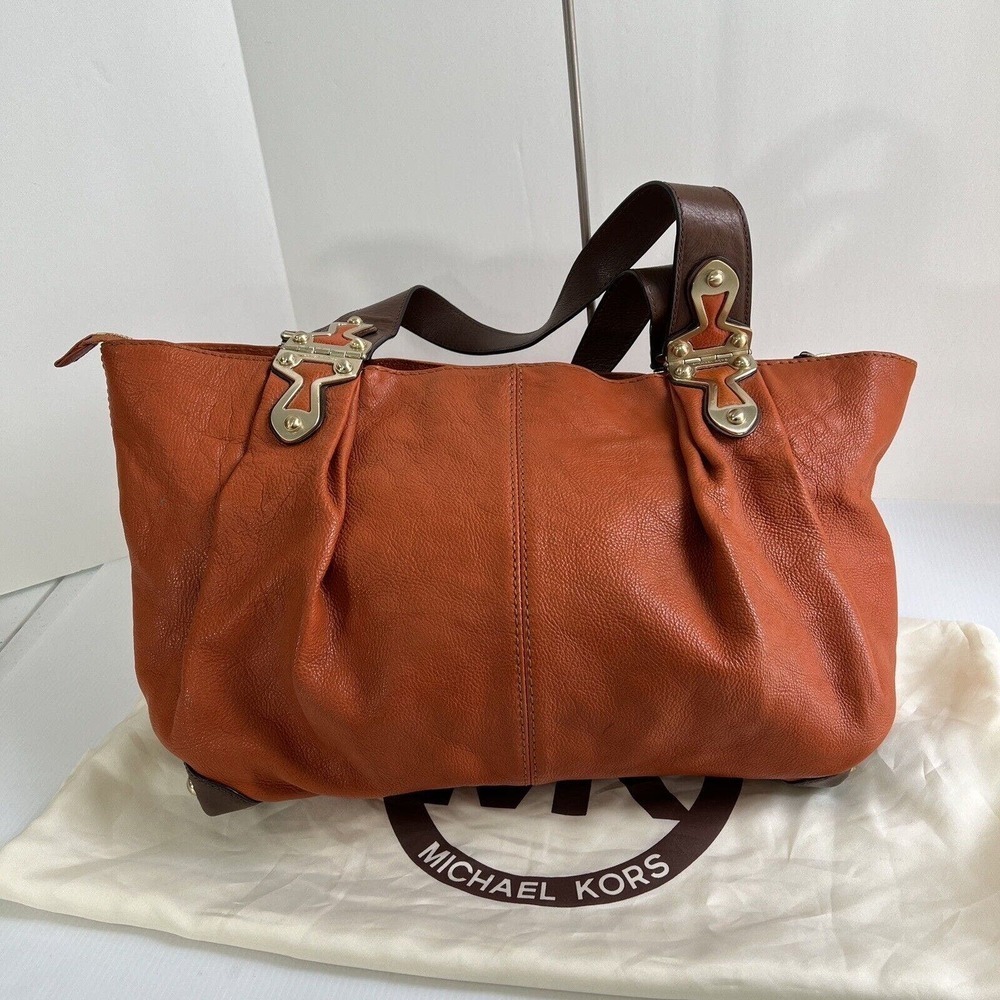 Vintage Michael Kors Shoulder Bag Pebble Leather Pumpkin Brown Boho Dust Bag - Picture 7 of 16